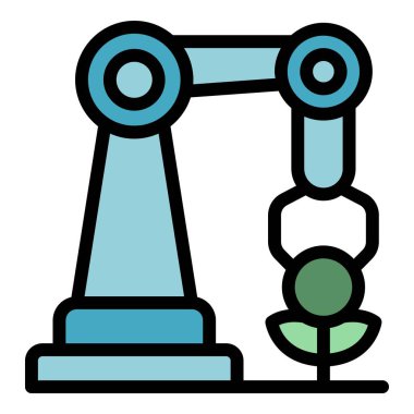 El robotu ikonu ana hat vektörü. Drone sistemi. Algılayıcı bitki rengi düz