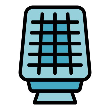 Güneş paneli simgesi dış hat vektörü. Eko güç. Gloval alternatif renk düzlüğü