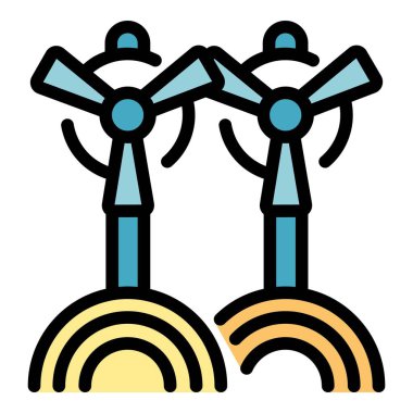 Güç türbini simgesi ana hat vektörü. Enerji santrali. Eko enerji rengi düz