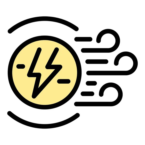 Ikona Energetyki Wiatrowej Wektor Zarysu Elektrownia Eko Recyklingu Kolor Płaski — Wektor stockowy