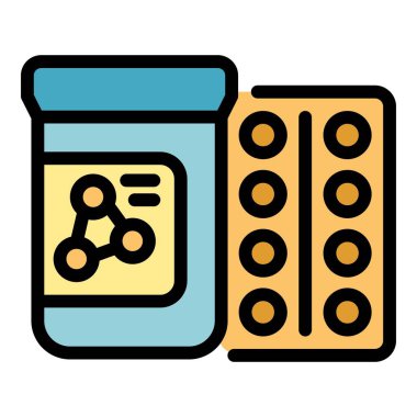 Enzim hapları ikon ana hatları vektörü. Amino peptit. Yapı zinciri rengi düz