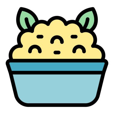 Humus sosu ikonu ana hatları vektörü. Mutfak günü. Zeytin sebzesi rengi düz