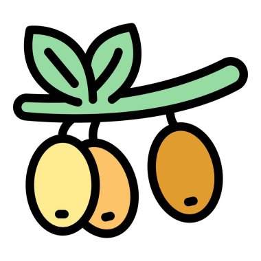 Zeytin dalı ikonu ana hat vektörü. Humus mutfağı. Sebze rengi düz