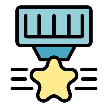 Yıldız madalyası ikonu ana hat vektörü. Spor kazandı. Kupa ödülü rengi düz