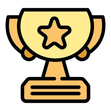 Tören ödülü ikonu ana hatları vektörü. Kazanma sporu. Kupa rengi düz