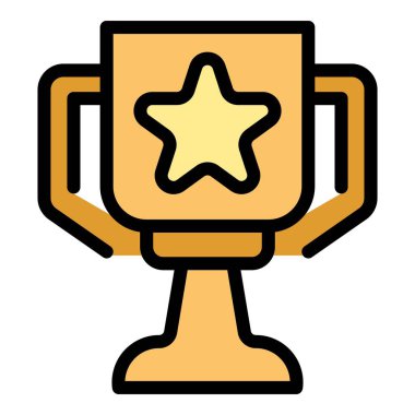 Tören ödülü ikonu ana hatları vektörü. Kupa kupası. Yıldız kazanma rengi düz