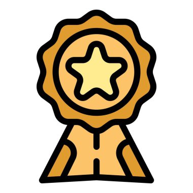 Hatıra amblemi ana hatları vektörü. Kupa ödülü. Yıldız başarı rengi düz