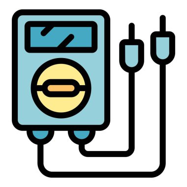 Mühendis fabrikası multimetre ikon ana hat vektörü. Çalışma makinesi. İşlem makinesinin rengi düz