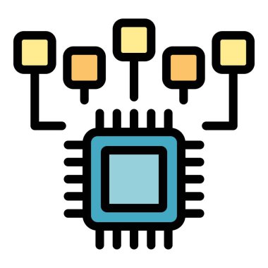 Mühendis fabrikası ikon ana hatları vektörü. Çalışma makinesi. Bilgisayar operatörü rengi düz