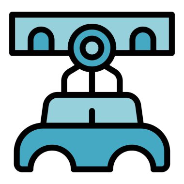 Mühendis fabrikası ekipman ikonu ana hat vektörü. Çalışma makinesi. İşletim aracı rengi düz