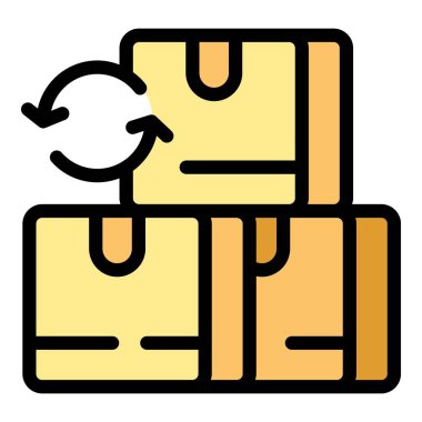 Satın alma işlemi, kutu simgesi ana hatları vektörünü gönderir. Servis teslimatı İade rengi düz depola