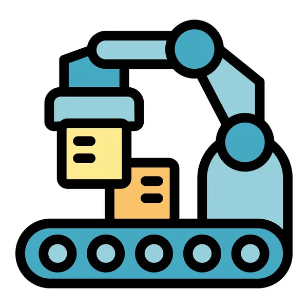 Γραμμή Ρομπότ Εργοστάσιο Εικονίδιο Διάνυσμα Περίγραμμα Μηχανικός Βιομηχανίας Εργάτης Διαδικασία — Διανυσματικό Αρχείο