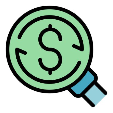 Madeni para iade ikonu ana hatları vektörü. Parayı geri ver. Ödül ödeme rengi düz