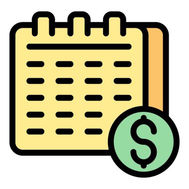 Takvim nakit ikon ana hatları vektörü. Cashback geri döndü. Dolar finans rengi düz