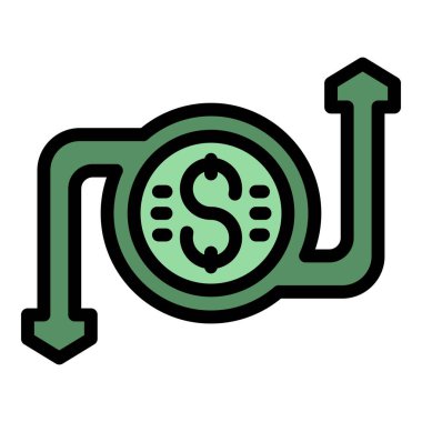 Para iade simgesi ana hatları vektörü. Parayı geri ver. İş geri ödeme rengi düz