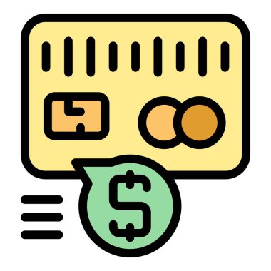 Kredi kartı simgesi ana hatlı vektör. Parayı geri ver. Para iadesi rengi düz