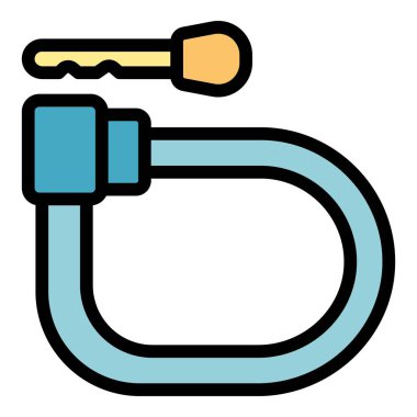 Şehir bisiklet kilidi ikon ana hatları vektörü. Anahtar güvende. Spor güvenliği rengi düz