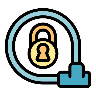 Hız bisikleti kilidi ikon ana hat vektörü. Güvenli nakil. Koruma kirası rengi düz