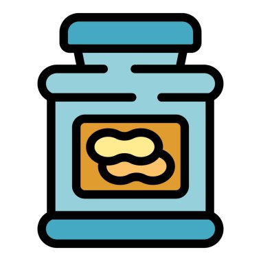 Krema kavanozu ikonu ana hatları vektörü. Fıstık ezmesi. Düz besin rengi