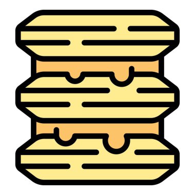 Belçika pasta ikonu ana hatlı vektör. Belçika gofreti. Sabah menüsü rengi düz