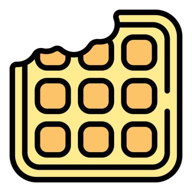 Isırık waffle ikonu ana hatları vektörü. Belçika gofreti. Pasta rengi düz