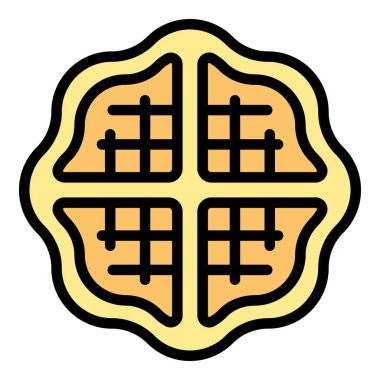 Pasta waffle ikonu ana hatları vektörü. Belçika gofreti. Pasta sabah rengi düz
