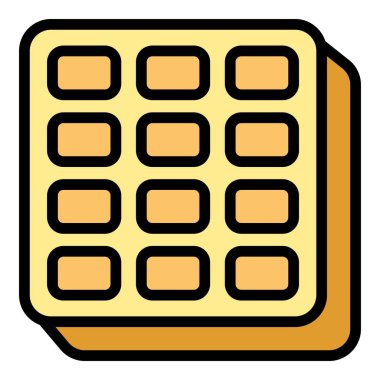 Kare waffle ikonu ana hatları vektörü. Belçika gofreti. Pasta rengi düz