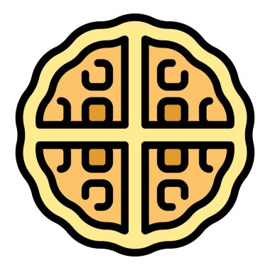 Pasta waffle ikonu ana hatları vektörü. Belçika gofreti. Pasta fırını rengi düz