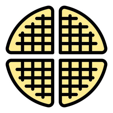 Yuvarlak waffle ikonu ana hatları vektörü. Kafe kurabiyesi. Pasta rengi düz.