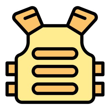 Ceket kurşun geçirmez ikon ana hat vektörü. Askeri koruma. Zırh geçirmez renk