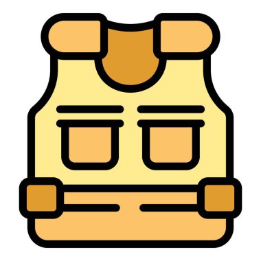 Güvenli yelek ikonu ana hat vektörü. Asker ceketi. Taktik geçirmez renk düzlüğü