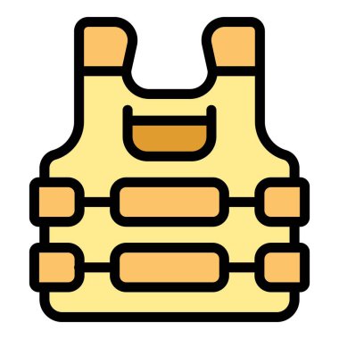 Yelek ekipmanı simgesi ana hat vektörü. Ordu zırhı. Kurşun geçirmez renk düz