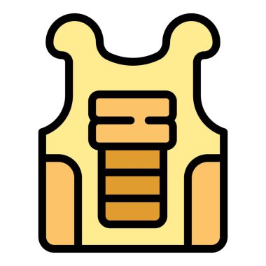 Kurşun geçirmez zırh ikonu ana hat vektörü. Polis yeleği. Taktik geçirmez renk düzlüğü