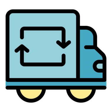 Kamyon teslim ikonu ana hat vektörü. Garanti kartı. İş parası rengi düz