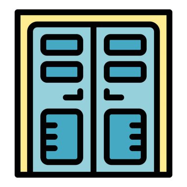 Ev kapısı simgesi ana hat vektörü. Modern tasarım. Tokmak iç renk düz