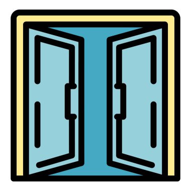 Kapı simgesi ana hat vektörünü aç. Ahşap cam. İç kol rengi düz