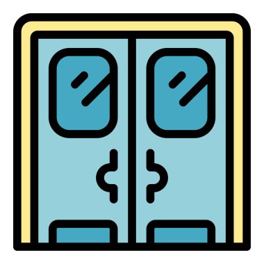 Kapı simge dış hat vektörünü girin. Ahşap kapı. İç kilit rengi düz