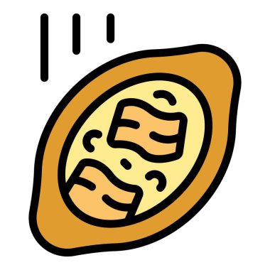 Beslenme Khachapuri simgesi ana hat vektörü. Yemek ekmeği. Adjara yemek rengi düz