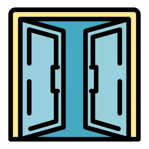 Umrissvektor Mit Dem Symbol Offene Türen Holzglas Vorhanden Innengriff Farbe — Stockvektor