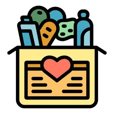 Gönüllü kutu simgesi ana hat vektörü. Uluslararası yardım. Yardımcı aşk rengi düz