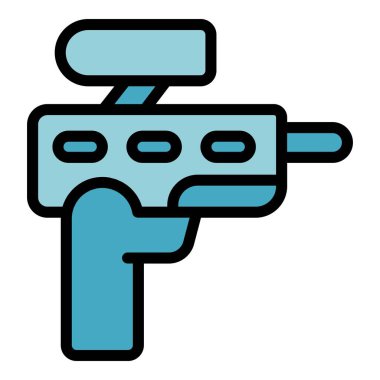 Oyuncu tabancası simgesi ana hat vektörü. Paintball oyunu. Spor eylem rengi düz