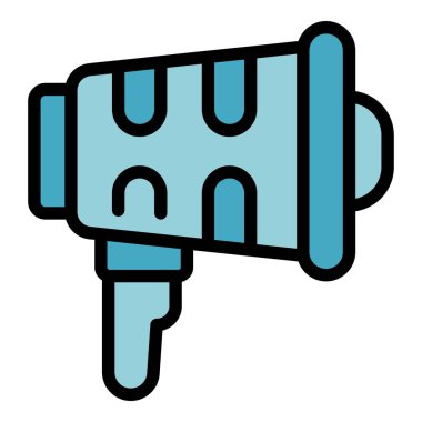 Muhafız megafon ikonu ana hat vektörü. Acil durum kıyısı. Güvenli su rengi düz