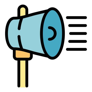 Sahil Güvenlik megafon ikonu ana hat vektörü. Acil durum botu. Deniz kurtarma rengi düz