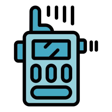 Sahil Güvenlik telsizi ikon ana hat vektörü. Askeri nakliye. Deniz teknesi rengi düz