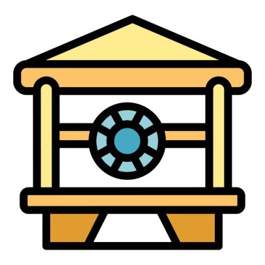 Sahil Güvenlik ikonu ana hat vektörü. Acil durum botu. Deniz gemisi rengi düz