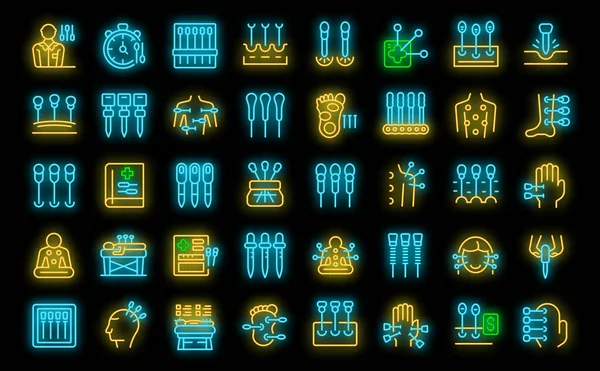 Acupuncture Icons Set Outline Vector Meridian Body Live Point Neon — Stock Vector