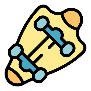 Tahta uzun tahta ikon ana hatlı vektör. Kaykay tahtası. Güverte tasarım rengi düz