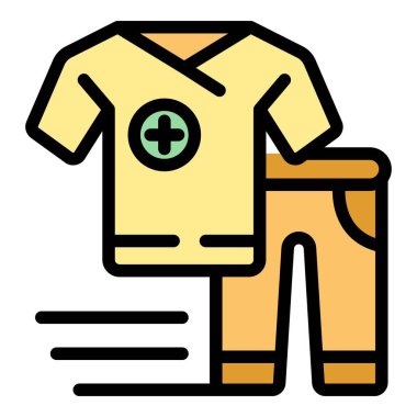 Tıbbi giysi ikonu ana hatları vektörü. Acil serviste. Hasta bakım rengi düz