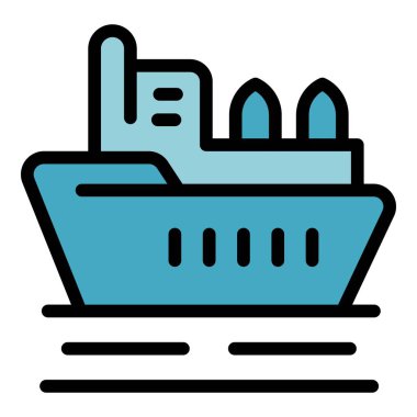 Gemi hava saldırısı ikonu ana hat vektörü. Baskın alarmı. Savaş alarmı rengi düz