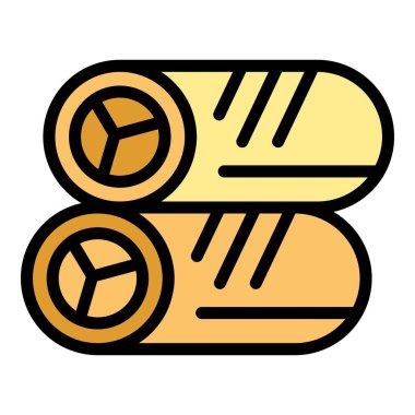 Tabak yay yuvarlama ikonu ana hatları vektörü. Mutfak yemeği. Peynir rengi düz.